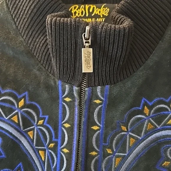 Vtg Bob Mackie Wearable Leather & Knit Jacket Embroidered Black Sz XL Statement! - Picture 4 of 16